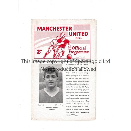 84 - 1961 MANCHESTER UNITED V EVERTON    Scarce four page programme for the Lancashire Senior Cup game at... 