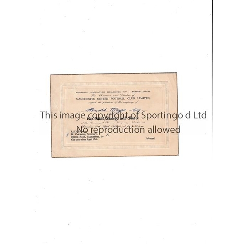 85 - 1948 FA CUP FINAL   A Manchester United directors invite / ticket to the FA Cup Final dinner at the ... 