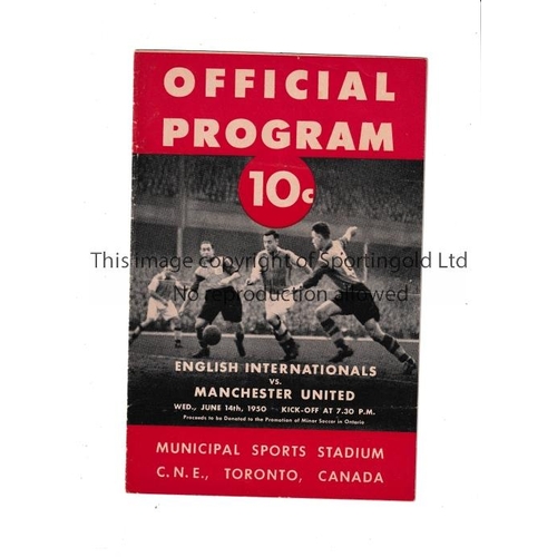 96 - MANCHESTER UNITED      Programme for the Friendly v English Internationals 14/6/1950 in the Municipa... 