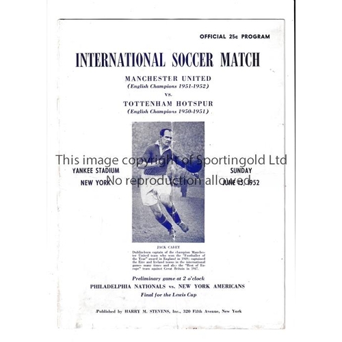 97 - MANCHESTER UNITED V TOTTENHAM HOTSPUR 1952 IN USA      Programme for the Friendly 15/6/1952 at the Y... 