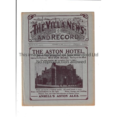 107 - ASTON VILLA      Programme for the home League match v Sheffield United 23/10/1920, ex-binder.    Ge... 