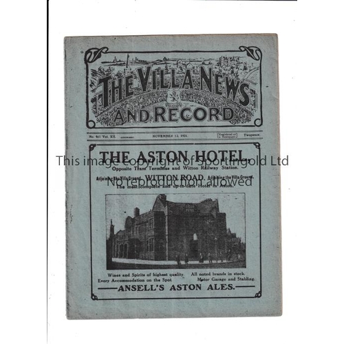 109 - ASTON VILLA      Programme for the home League match v Bradford City 12/11/1921, tears on the back c... 