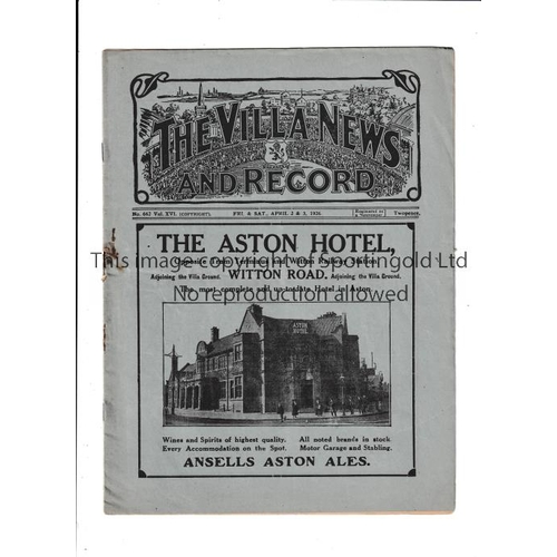 119 - ARSENAL          Joint issue Aston Villa home programme for the League match 2/4/1926 and Everton 3/... 