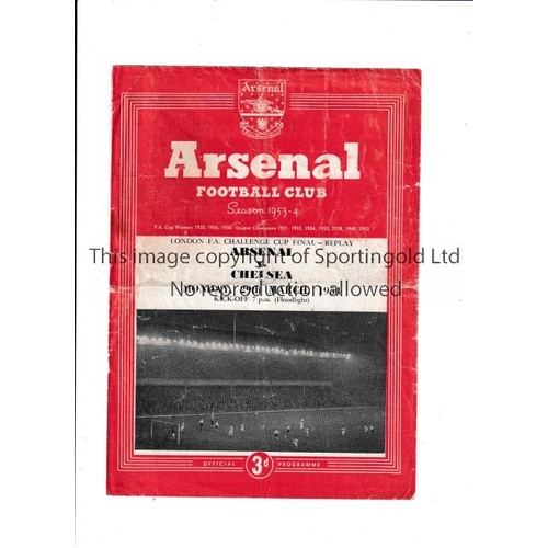 14 - ARSENAL V CHELSEA 1954      Programme for the London FA Cup Final at Arsenal 29/3/1954, folded and t... 