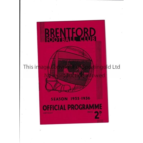 142 - BRENTFORD     Programme for the home League match v Bolton Wanderers 28/12/1935.     Very good