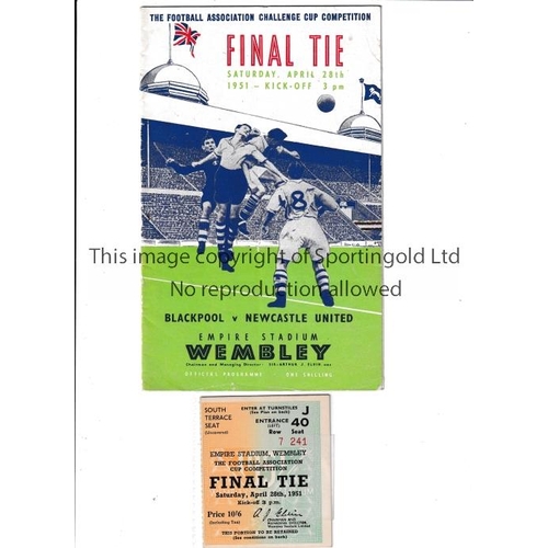 1574 - 1951 FA CUP FINAL      Programme and seat ticket for Newcastle United v Blackpool. Programme has a v... 