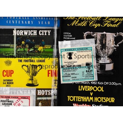 1578 - FOOTBALL MISCELLANY      Two programmes with tickets for 1973 Tottenham v Norwich and 1982 League Cu... 