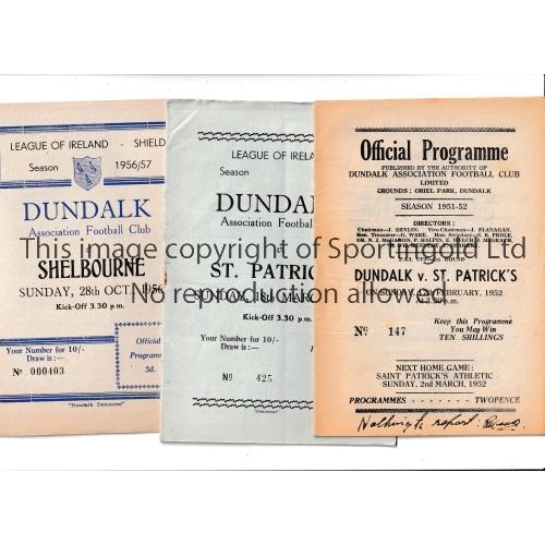 162 - DUNDALK      Six programmes including 5 homes v St. Patrick's 17/2/1952, writing on the bottom of th... 