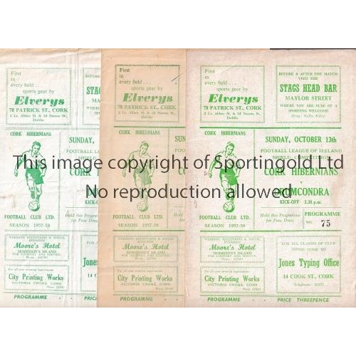 171 - CORK HIBERNIANS      Three home programmes v Drumcondra 13/10/1957 Shield, Sligo Rovers 29/9/1957 Sh... 