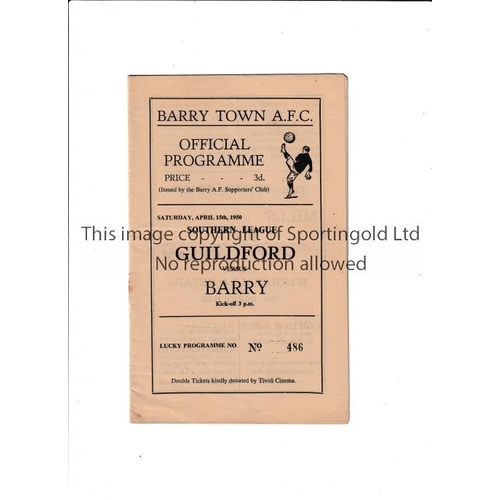 21 - BARRY TOWN V GUILDFORD 1950      Programme for the Southern League match at Barry Town v Guildford 1... 