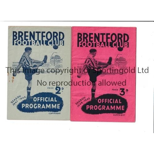 23 - LEEDS UNITED    Two programmes for away League matches v Brentford  1947/48 and 1948/49, very slight... 