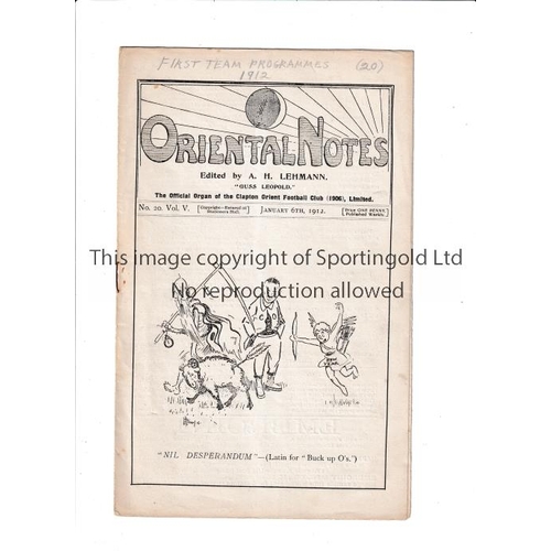 28 - CLAPTON ORIENT V STOCKPORT COUNTY 1912      Programme for the League match at Clapton Orient v Stock... 