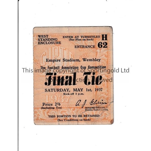 471 - 1937 FA CUP FINAL      Ticket for Sunderland v Preston North End, creased and team names and scores ... 