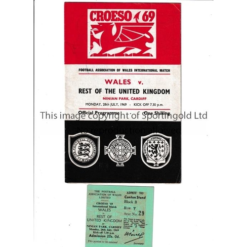 474 - GEORGE BEST     Programme, with small writing on the cover and ticket for Wales v Rest of the UK 28/... 