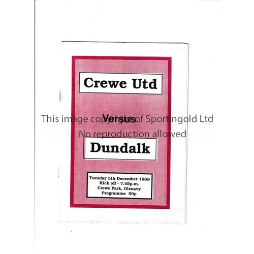 478 - GEORGE BEST     Programme for Crewe United at home v Dundalk 5/12/1989 with Best on the line-up page... 