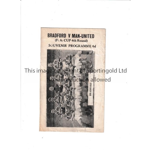 485 - MANCHESTER UNITED       Pirate programme, issued for H. Scott, for the away FA Cup tie v Bradford Pa... 