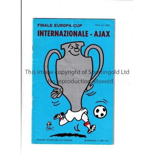 489 - 1972 EUROPEAN CUP FINAL      Programme for Ajax v Inter Milan in Rotterdam, vertical crease.    Gene... 