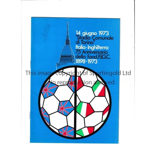 49 - ITALY V ENGLAND 1973     Scarce programme for the International in Turin 14/6/1973, number written o... 