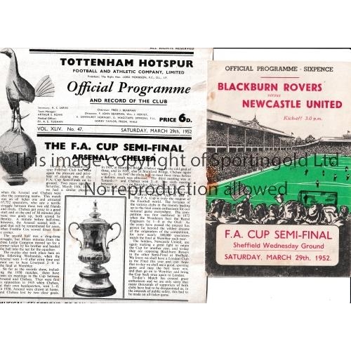 51 - 1952 F.A. CUP SEMI-FINALS      Two programmes for 29/3/1952: Chelsea v Arsenal with insert at Totten... 