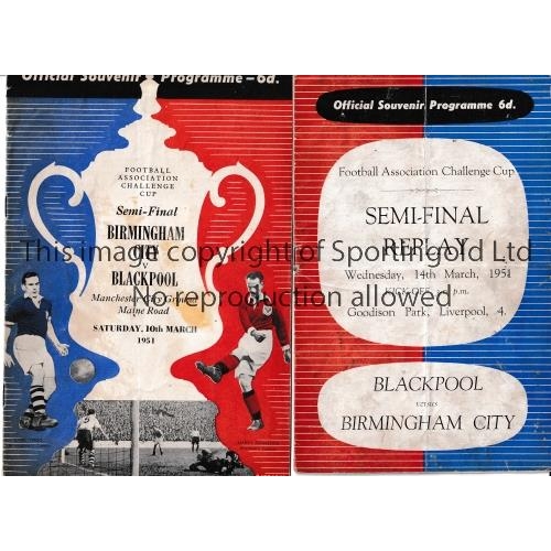 52 - 1951 F.A. CUP SEMI-FINALS     Two programmes for Blackpool v Birmingham City, at Manchester City FC,... 