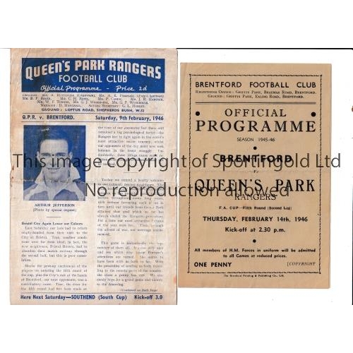 55 - 1945/6 FA CUP / QPR V BRENTFORD       Programmes for both Legs, at Rangers 9/2/1946, horizontal fold... 