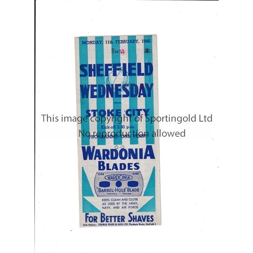 57 - 1945/6 FA CUP / SHEFFIELD WEDNESDAY V STOKE CITY      Programme for the tie at Hillsborough 11/2/194... 