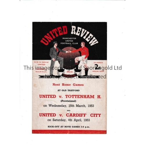 63 - MANCHESTER UNITED V BARNSLEY 1953 YOUTH CUP   Four page programme for the Youth Cup match at Old Tra... 