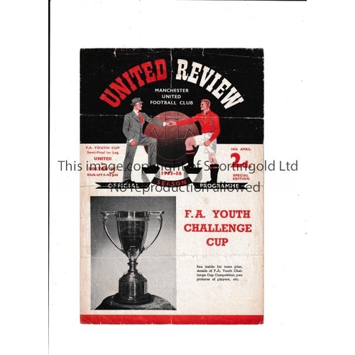 64 - MANCHESTER UNITED V BOLTON 1956 YOUTH CUP SEMI FINAL   Four page programme for the match at Old Traf... 