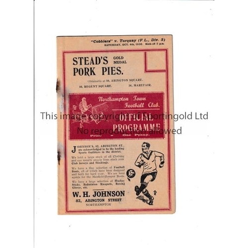 73 - NORTHAMPTON TOWN V TORQUAY UNITED 1930    Programme for the League match at Northampton on 4/10/30. ... 