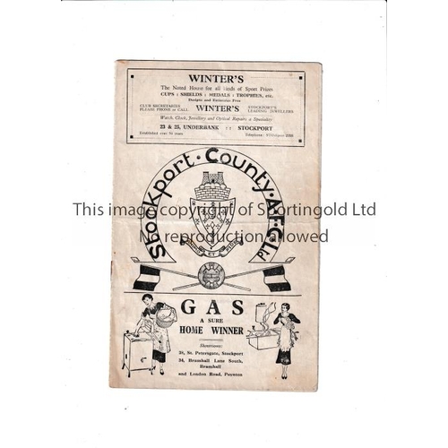 74 - STOCKPORT COUNTY V TOTTENHAM HOTSPUR 1937      Programme for the League match at Stockport on 2/10/3... 