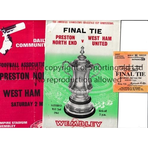 90 - 1964 FA CUP FINAL / PRESTON V WEST HAM   A programme, song sheet and ticket for the FA Cup Final at ... 