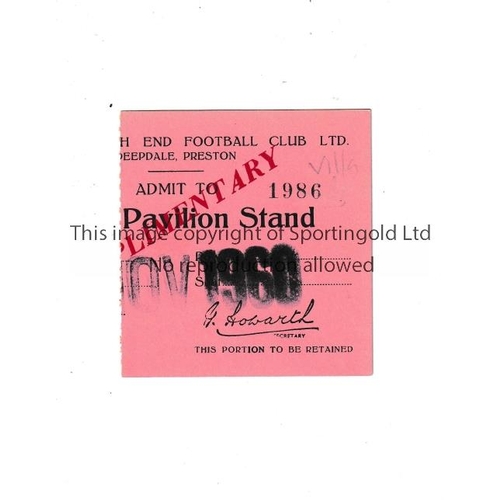 92 - ASTON VILLA 1960/1 LEAGUE CUP       Ticket for the away tie v Preston North End 15/11/1960. Complime... 