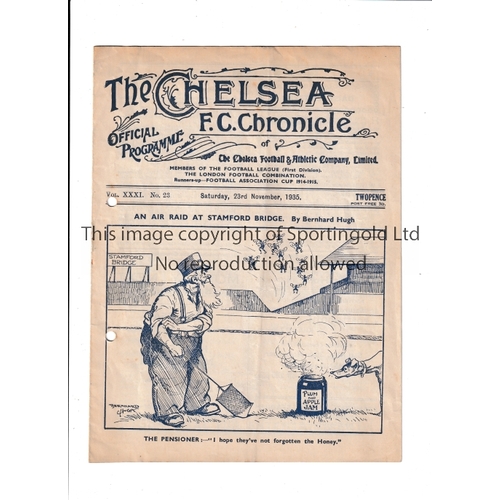 151 - CHELSEA      Programme for the home League match v Brentford 23/11/1935, punched holes and scores en... 