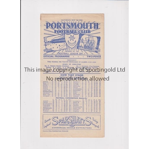 113 - CHELSEA     Programme for the away League match v Portsmouth 1/5/1948.     Good