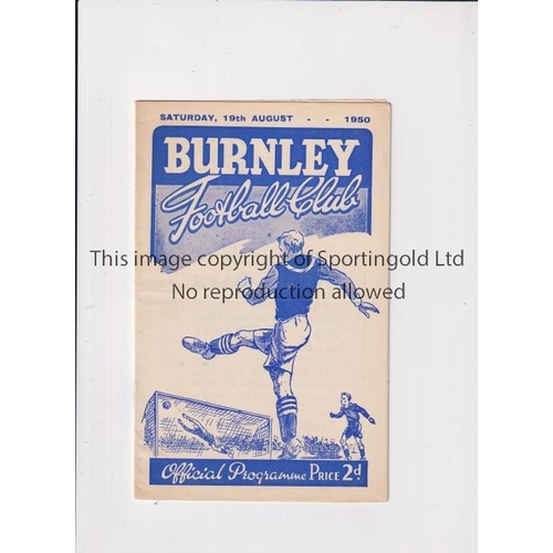 71 - ARSENAL      Programme for the away League match v Burnley 19/8/1950, very slight horizontal crease ... 