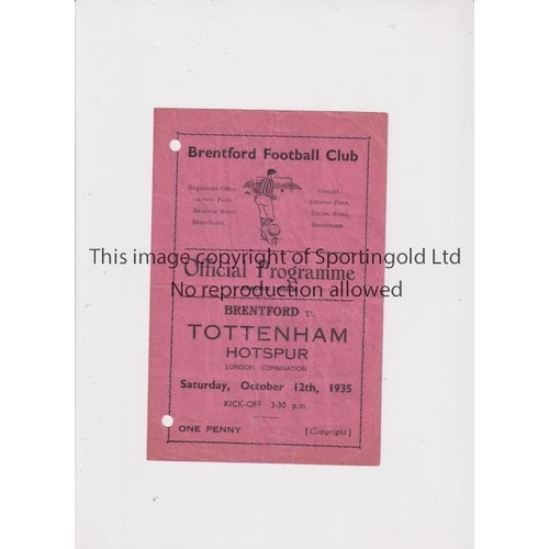 77 - TOTTENHAM HOTSPUR       Programme for the away London Combination match v Brentford 12/10/1935, punc... 