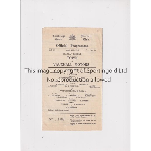 80 - CAMBRIDGE TOWN V VAUXHALL MOTORS 1949     Gatefold programme for the Spartan League match at Cambrid... 