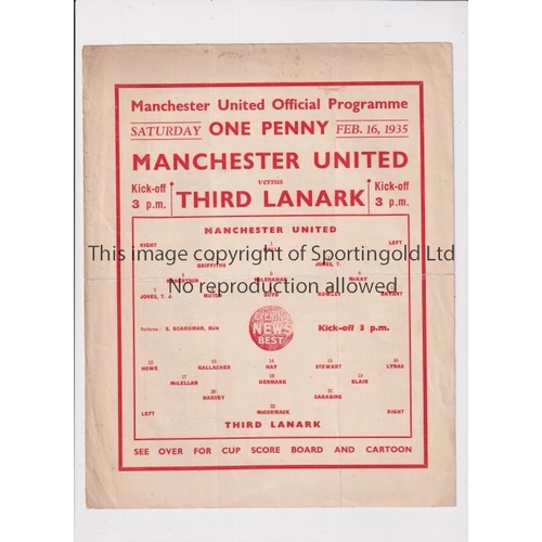 99 - MANCHESTER UNITED V THIRD LANARK 1935       Single sheet programme for the Friendly at Old Trafford ... 