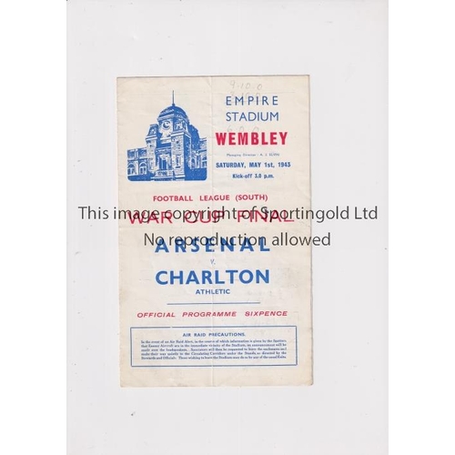 10 - 1943 FL SOUTH WAR CUP FINAL      Programme for Arsenal v Charlton, folded in four.     Generally goo... 