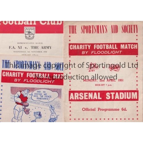 124 - ARSENAL     Three programmes for matches at Highbury: F.A. XI v The Army 8/11/1950 and Boxers v Jock... 