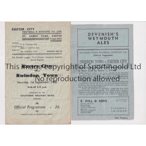 131 - EXETER CITY V SWINDON TOWN 1945/6     Programmes for both matches in season 1945/6 in the Third Divi... 