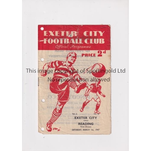 132 - EXETER CITY V READING 1947     Programme for the League match at Exeter 1/3/1947,  4 punched holes, ... 