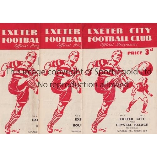 134 - EXETER CITY     Three home programmes in season 1949/50 v Crystal Palace, staples removed, Bournemou... 