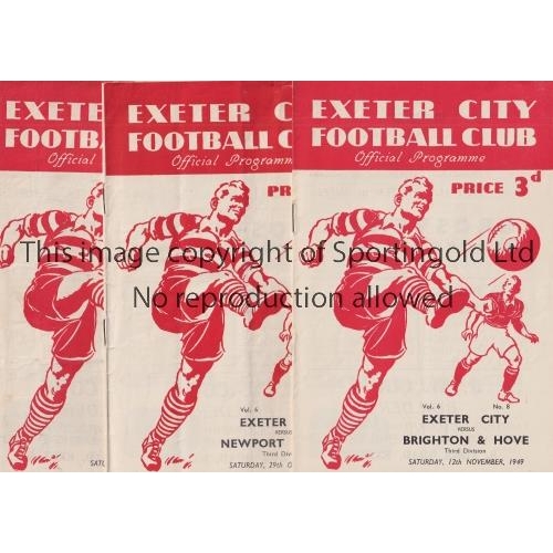 135 - EXETER CITY     Three home programmes in season 1949/50 v Aldershot, tape on spine, tears and crease... 