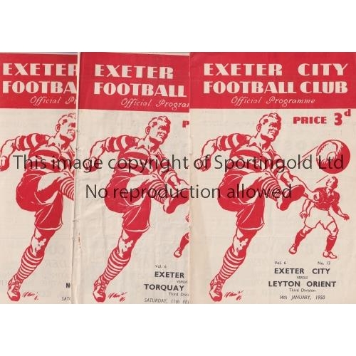 136 - EXETER CITY     Three home programmes in season 1949/50 v Leyton Orient, Torquay, creased and Nottin... 