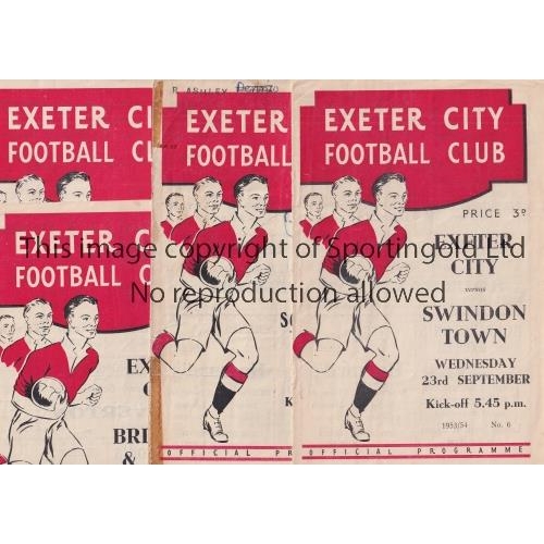 140 - EXETER CITY     Four home programmes in season 1953/4 v Swindon, staples removed, Southampton, writi... 