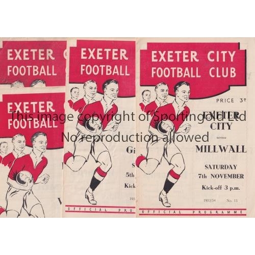 141 - EXETER CITY     Four home programmes in season 1953/4 v Millwall, Gillingham, Walsall and Aldershot,... 