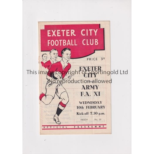 145 - EXETER CITY V ARMY F.A. XI    Programme for the Friendly at Exeter 10/2/1954, staples removed.    Ge... 