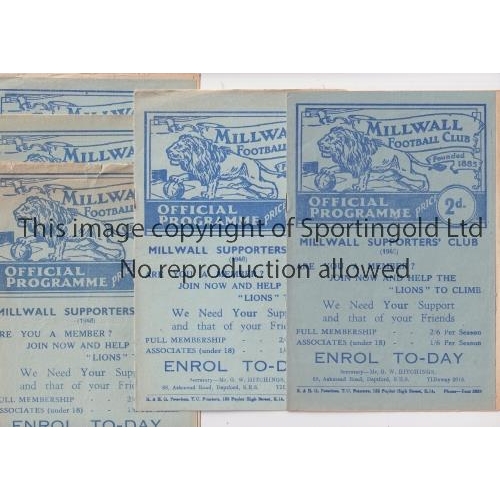 15 - MILLWALL     Five home programmes in season 1948/9 v Swansea, Southend, Bournemouth, minor tears at ... 