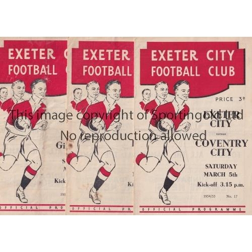 150 - EXETER CITY     Three home programmes in season 1954/5 v Coventry, Bristol City, slightly marked, bo... 